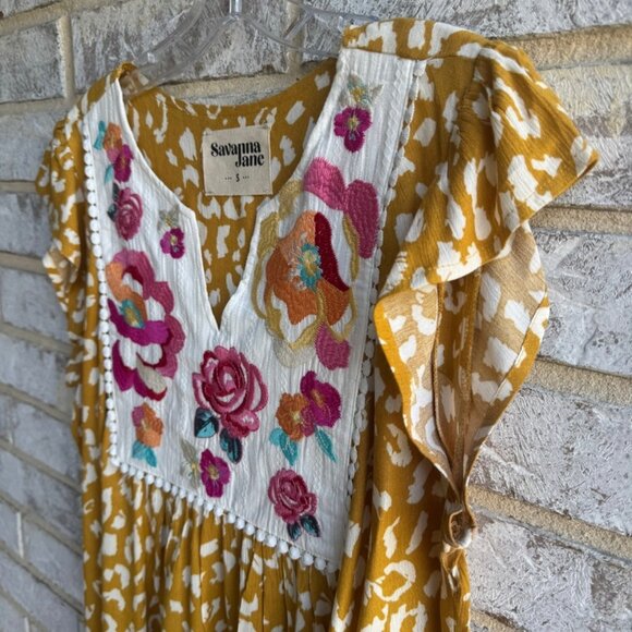 Savanna Jane Floral Embroidered V Neck Short Sleeve Blouse Women's Size S - Picture 7 of 8
